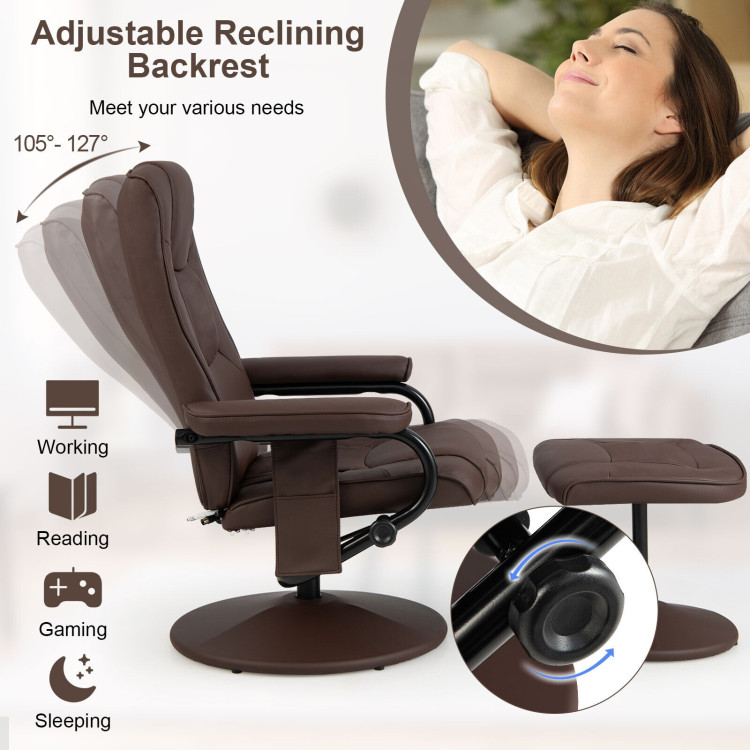 360°Swivel Massage Recliner Chair with Ottoman-BrownCostway Gallery View 3 of 10